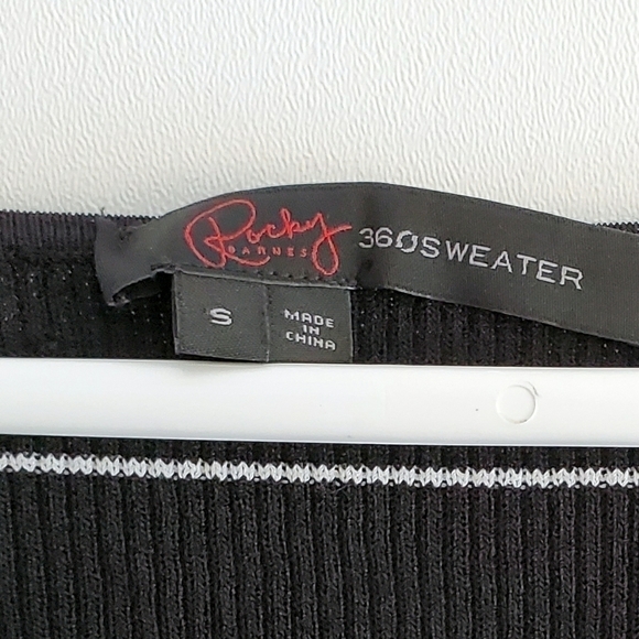 360 Sweater Black with White Striped Ribbed Phuket Top - Picture 6 of 7